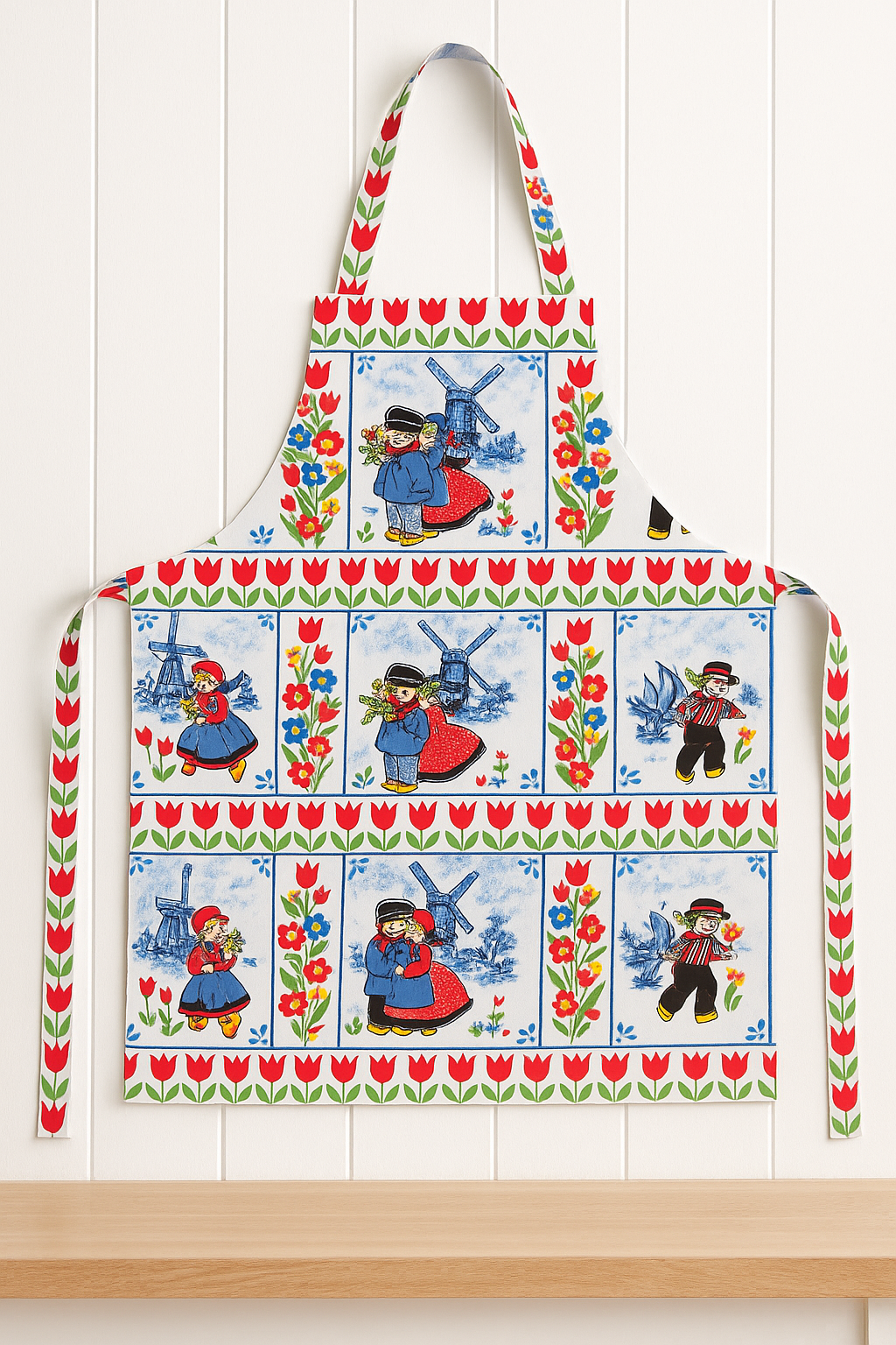 Delftsblauw Katoen – Kinderen, Molens & Tulpen in Rood, Blauw & Groen