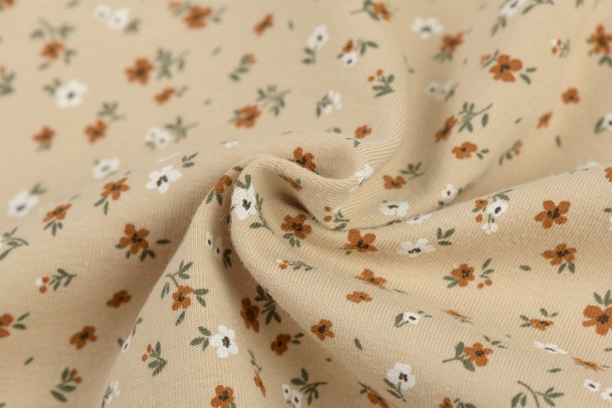 Jersey Katoen Stof - Bloemen Beige