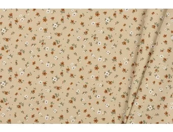 Jersey Katoen Stof - Bloemen Beige