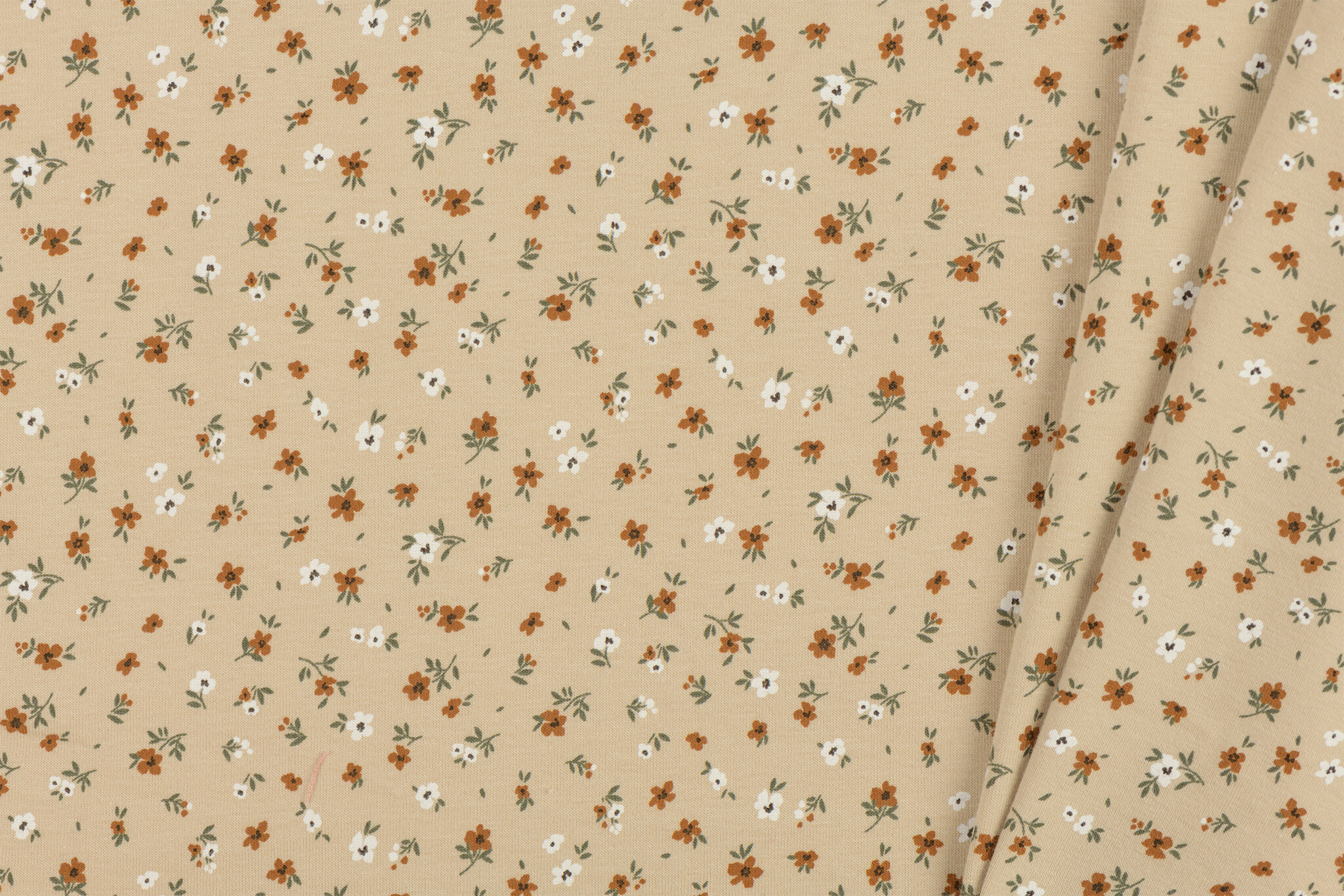 Jersey Katoen Stof - Bloemen Beige