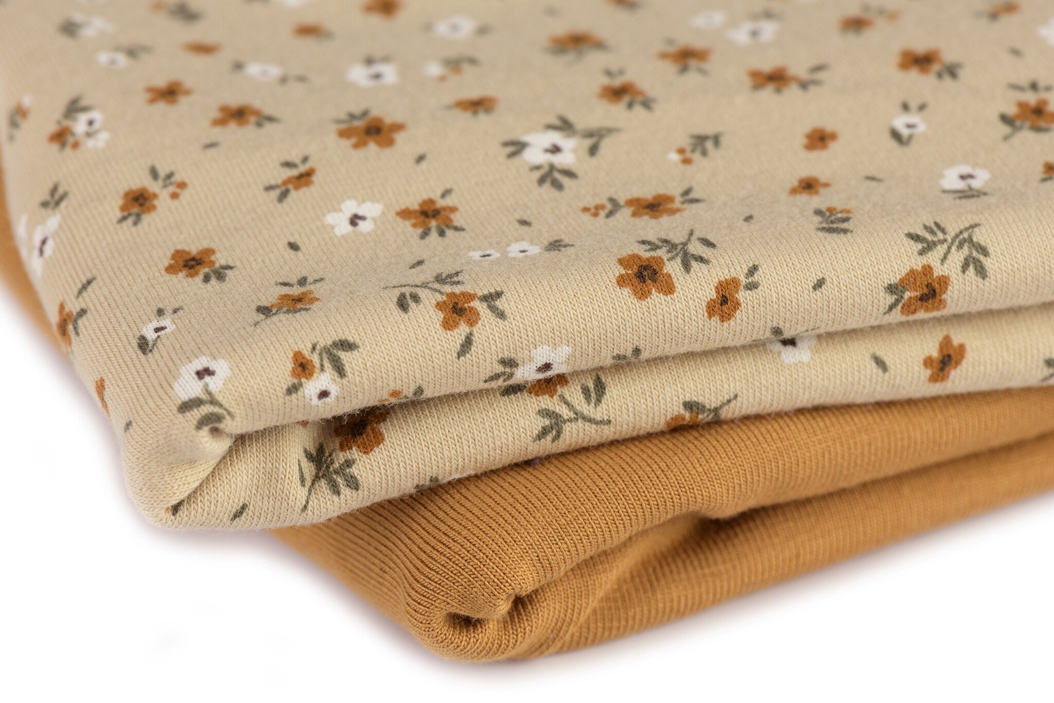 Jersey Katoen Stof - Bloemen Beige