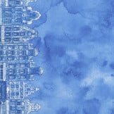 Delftsblauw Katoen – Randstof met Hollandse Grachtenpandjes