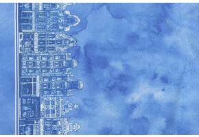 Delftsblauw Katoen 21 – Grachtenpandjes Randprint