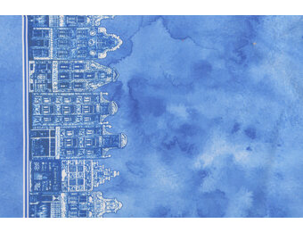 Delftsblauw Katoen 21 – Grachtenpandjes Randprint