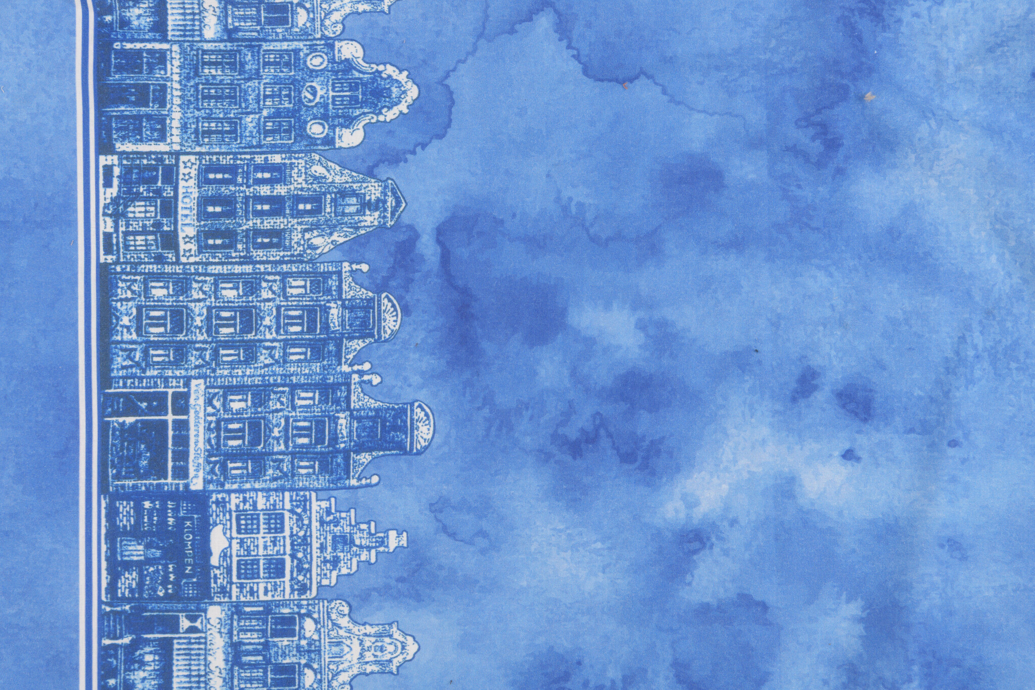 Delftsblauw Katoen – Randstof met Hollandse Grachtenpandjes