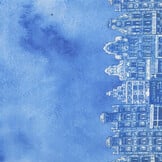 Delftsblauw Katoen – Randstof met Hollandse Grachtenpandjes