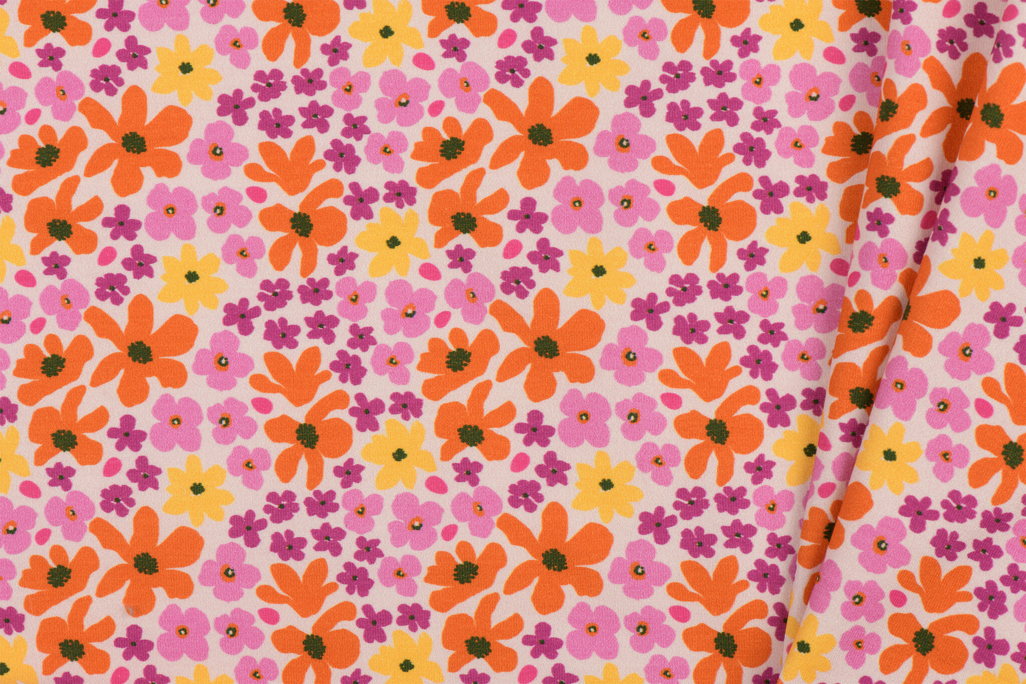 Jersey Katoen Digitale Print - Lila Geel Retro Bloem