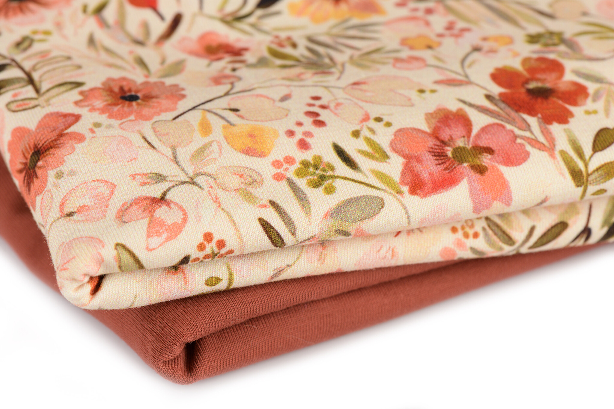 Jersey Katoen Digitale Print - Warme Kleuren Bloem