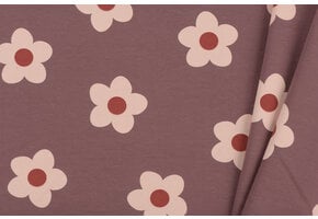 French Terry Stof – Bloemen Oud Lila