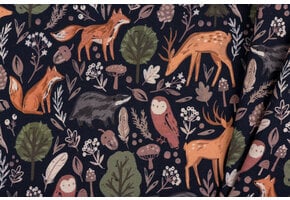 Sweat Stof Digitale Print Bosdieren Avontuur - Navy