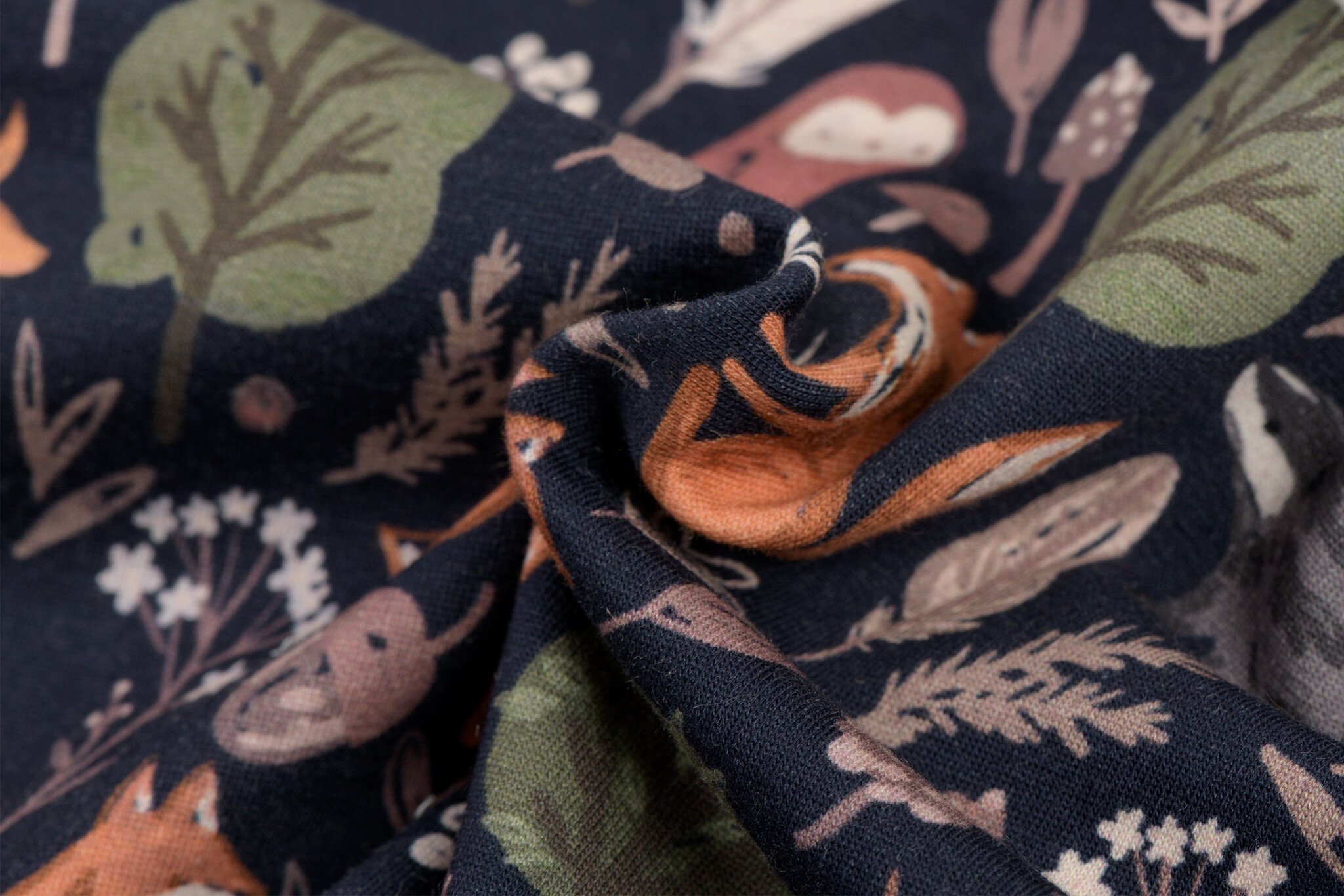 Sweat Stof Digitale Print Bosdieren Avontuur - Navy
