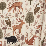 Sweat Stof Digitale Print Bosdieren Avontuur - Ecru