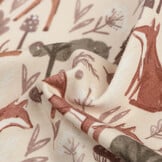 Sweat Stof Digitale Print Bosdieren Avontuur - Ecru