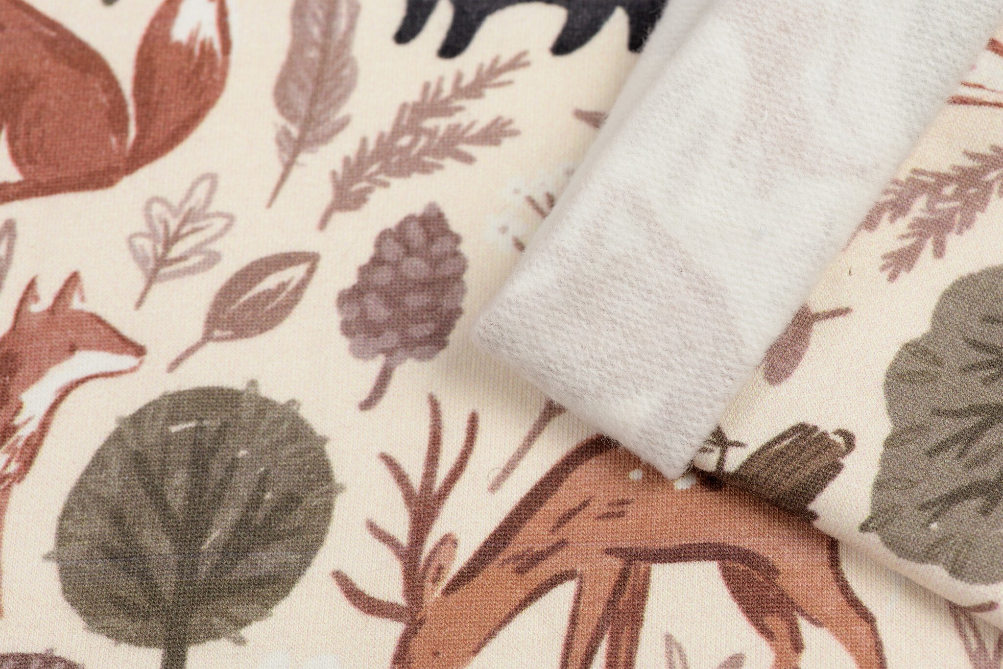 Sweat Stof Digitale Print Bosdieren Avontuur - Ecru