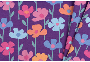 French Terry Stof Digitale Print Bloemenveld – Paars