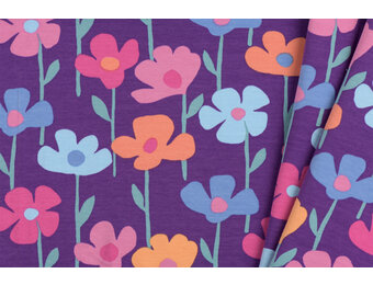 French Terry Stof Digitale Print Bloemenveld – Paars