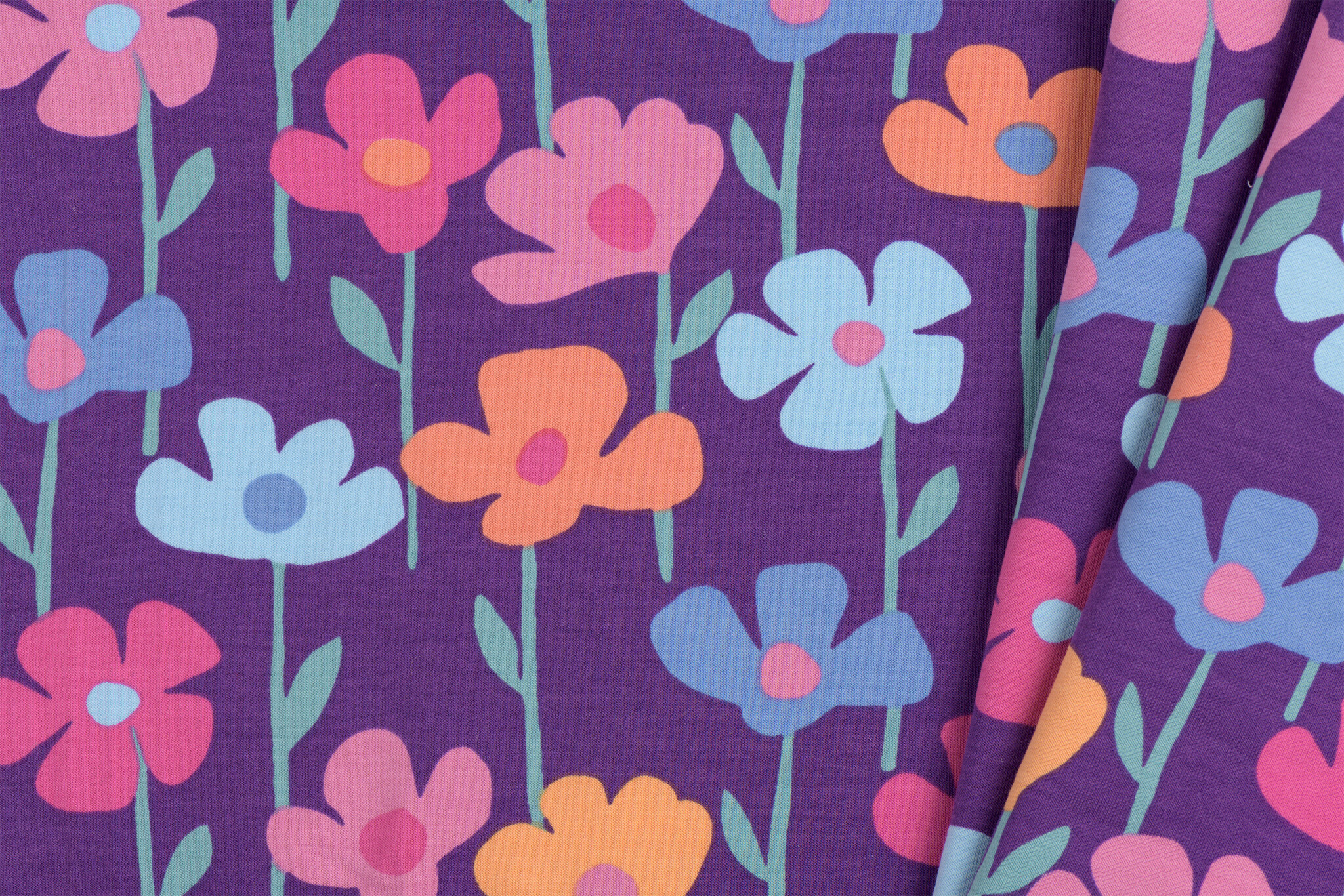 French Terry Stof Digitale Print Bloemenveld – Paars