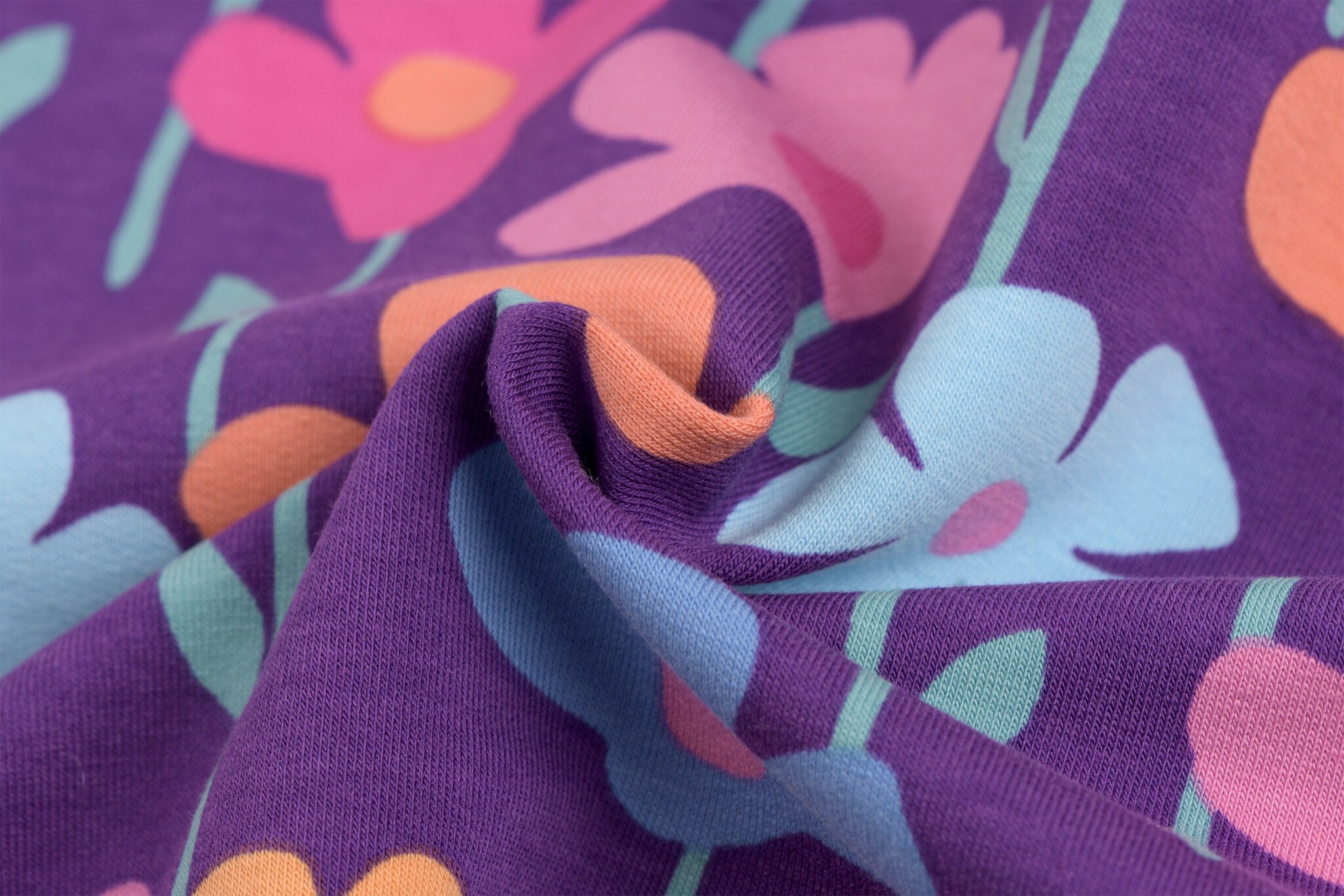 French Terry Stof Digitale Print Bloemenveld – Paars