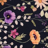 Jersey Katoen Stof Bloemen - Donkerblauw