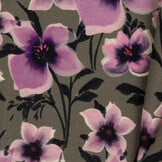 French Terry Stof Digitale Print – Roze-Paarse Bloemen – Donkergroen