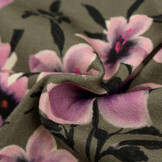 French Terry Stof Digitale Print – Roze-Paarse Bloemen – Donkergroen