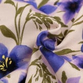 French Terry Stof Digitale Print – Paarse Bloemen – Ecru