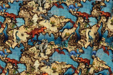 Jersey Katoen Digitale Print - Wereld Dino Donker