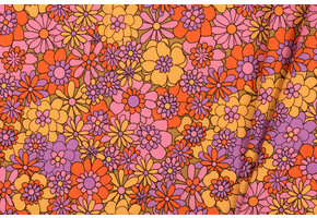 Jersey Katoen Digitale Print - Hippie Bloem Lila Mosterd