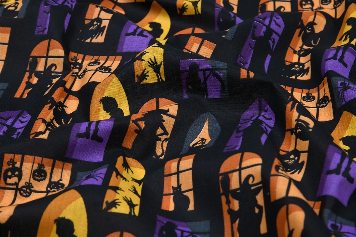 Katoen Stof Halloween Print Haunted Windows – Griezelige Creaties