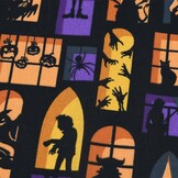 Katoen Stof Halloween Print Haunted Windows – Griezelige Creaties