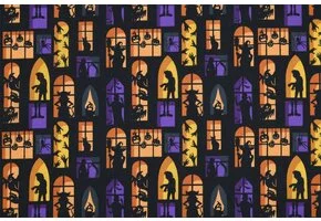 Katoen Stof Halloween Print Haunted Windows