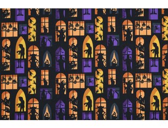 Katoen Stof Halloween Print Haunted Windows