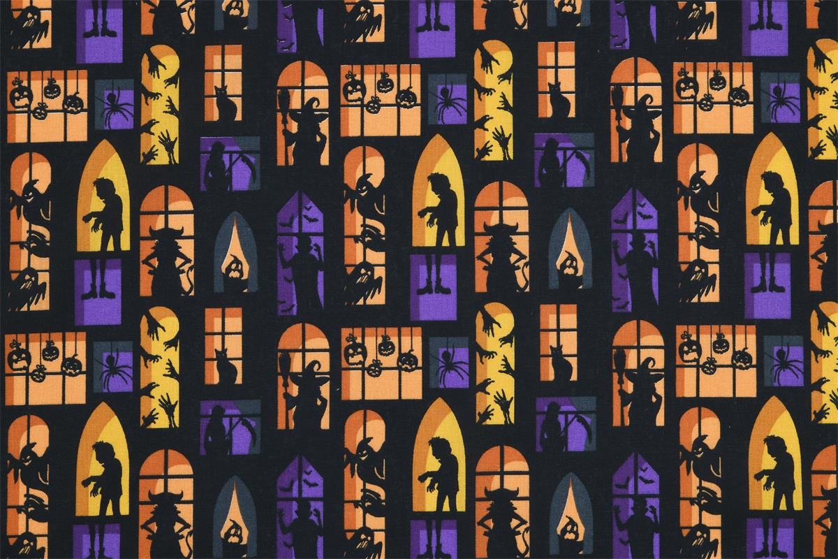 Katoen Stof Halloween Print Haunted Windows – Griezelige Creaties