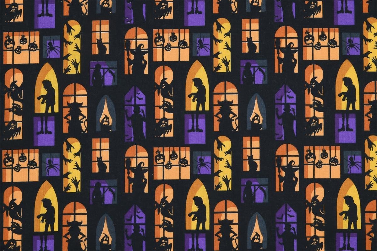 Katoen Stof Halloween Print Haunted Windows – Griezelige Creaties