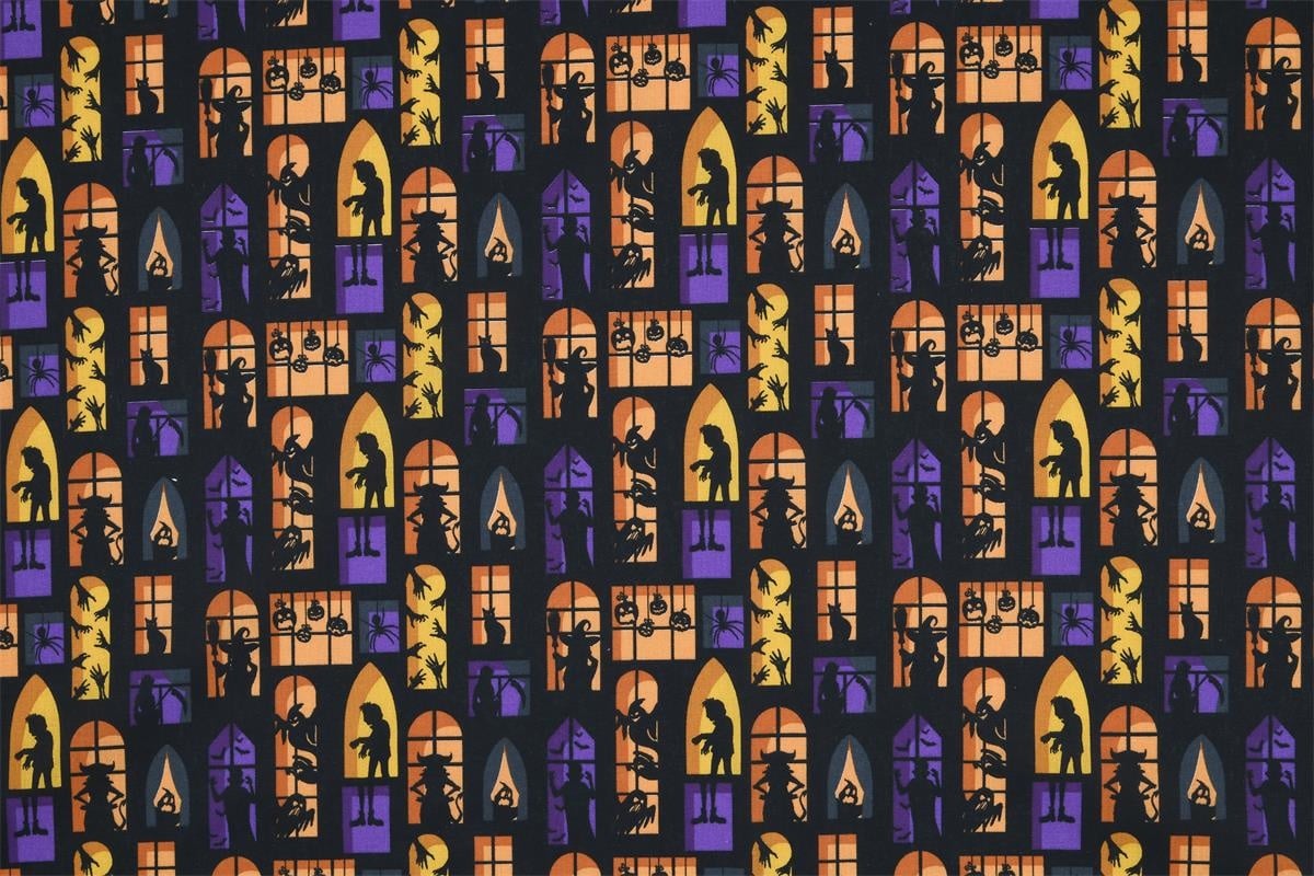 Katoen Stof Halloween Print Haunted Windows – Griezelige Creaties