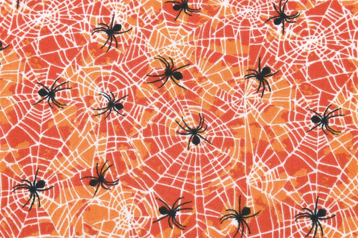 Katoen Stof Halloween Creepy Crawlers – Oranje – Griezelige Creaties