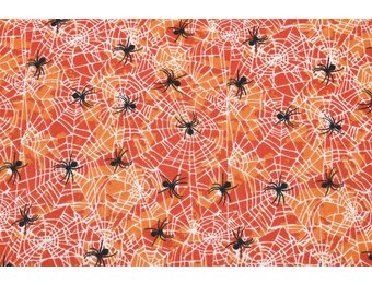 Katoen Stof Halloween Creepy Crawlers – Oranje