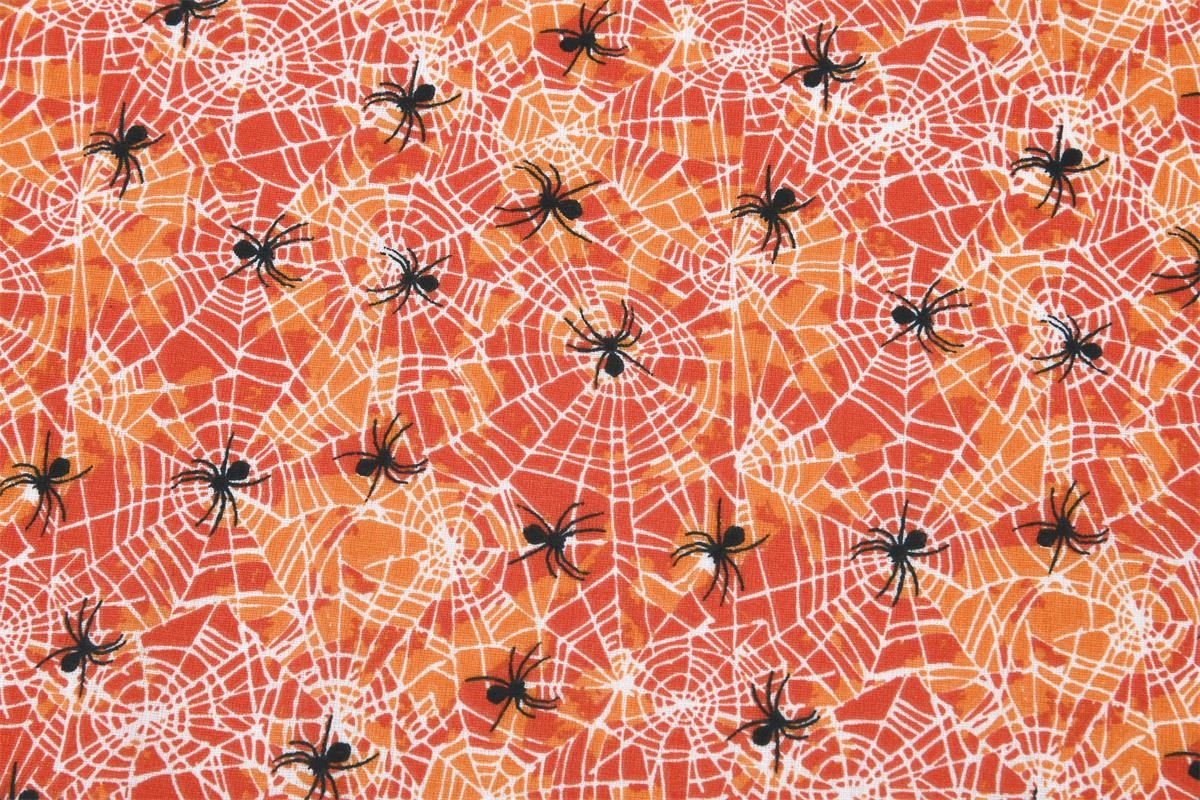 Katoen Stof Halloween Creepy Crawlers – Oranje – Griezelige Creaties