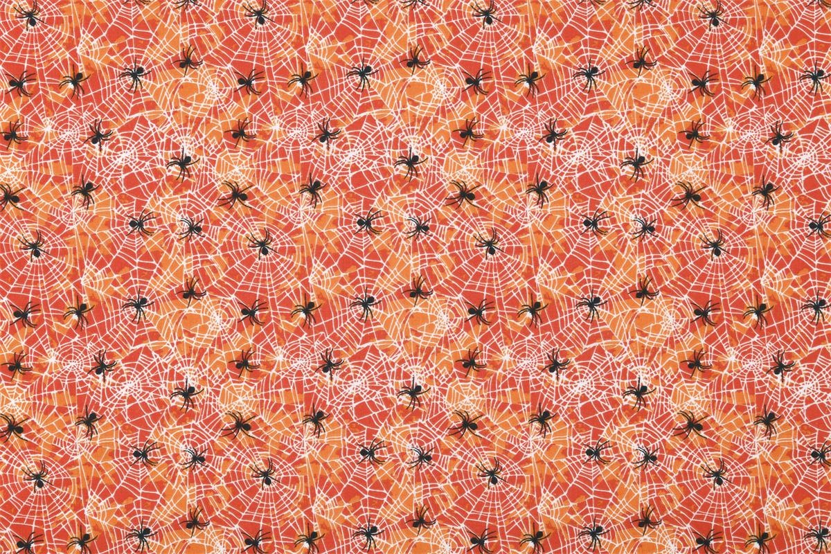 Katoen Stof Halloween Creepy Crawlers – Oranje – Griezelige Creaties