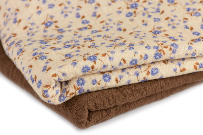 Hydrofiel Stof Blauwe Minibloemen – Zacht, Ademend & Huidvriendelijk