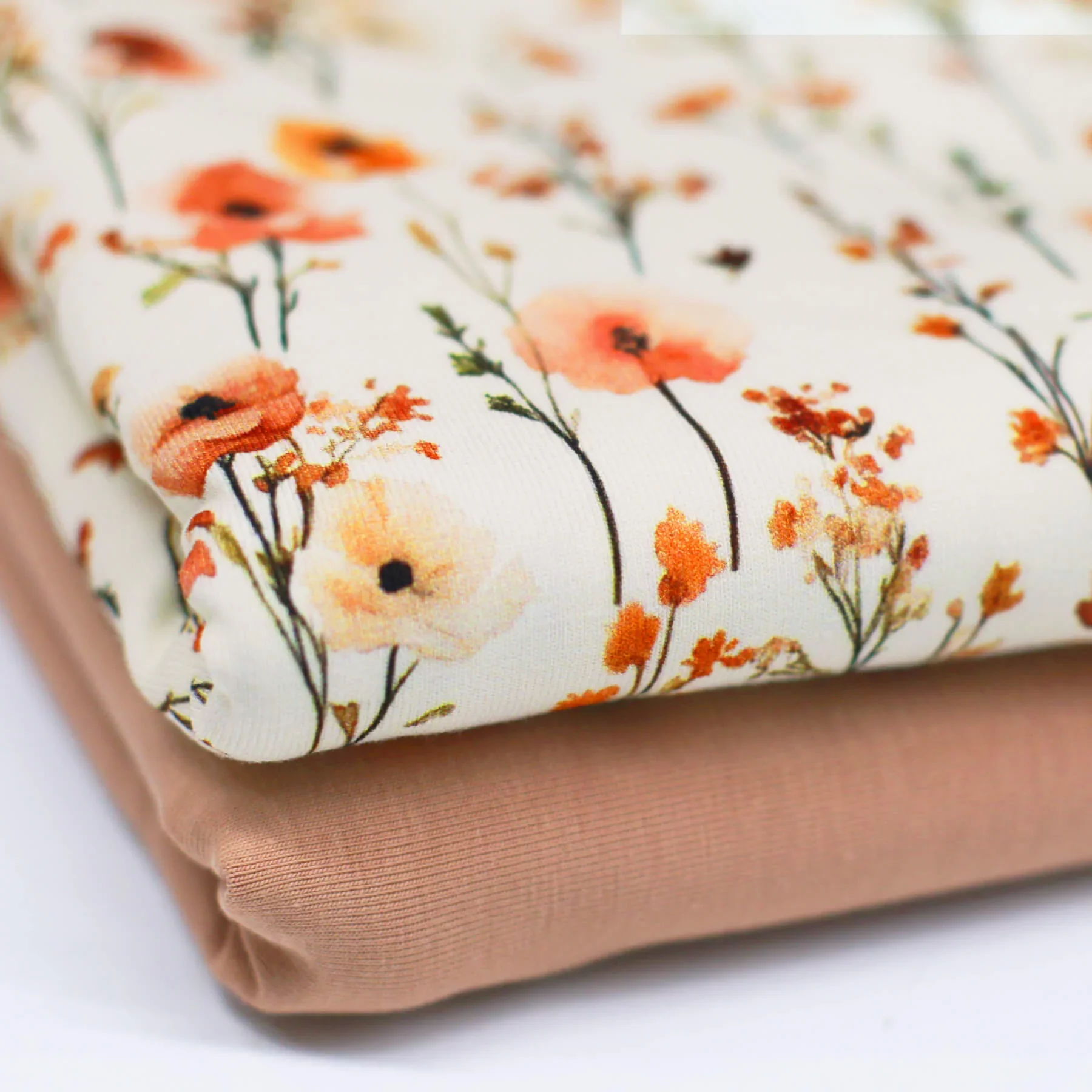 Jersey Katoen Digitale Print - Papaver Bloei Dusty Roze