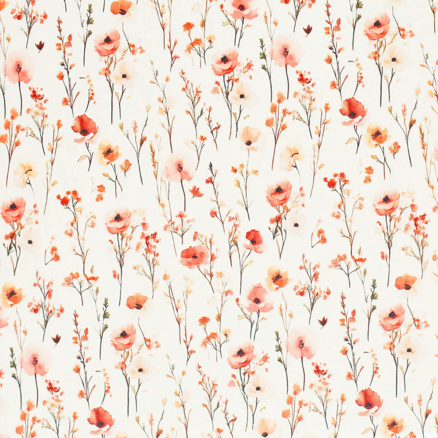 Jersey Katoen Digitale Print - Papaver Bloei Dusty Roze