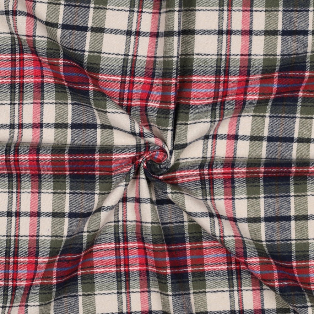 Katoen Brushed Ruitjes Wijnrood Pickle Blauw – Zacht & Comfortabel