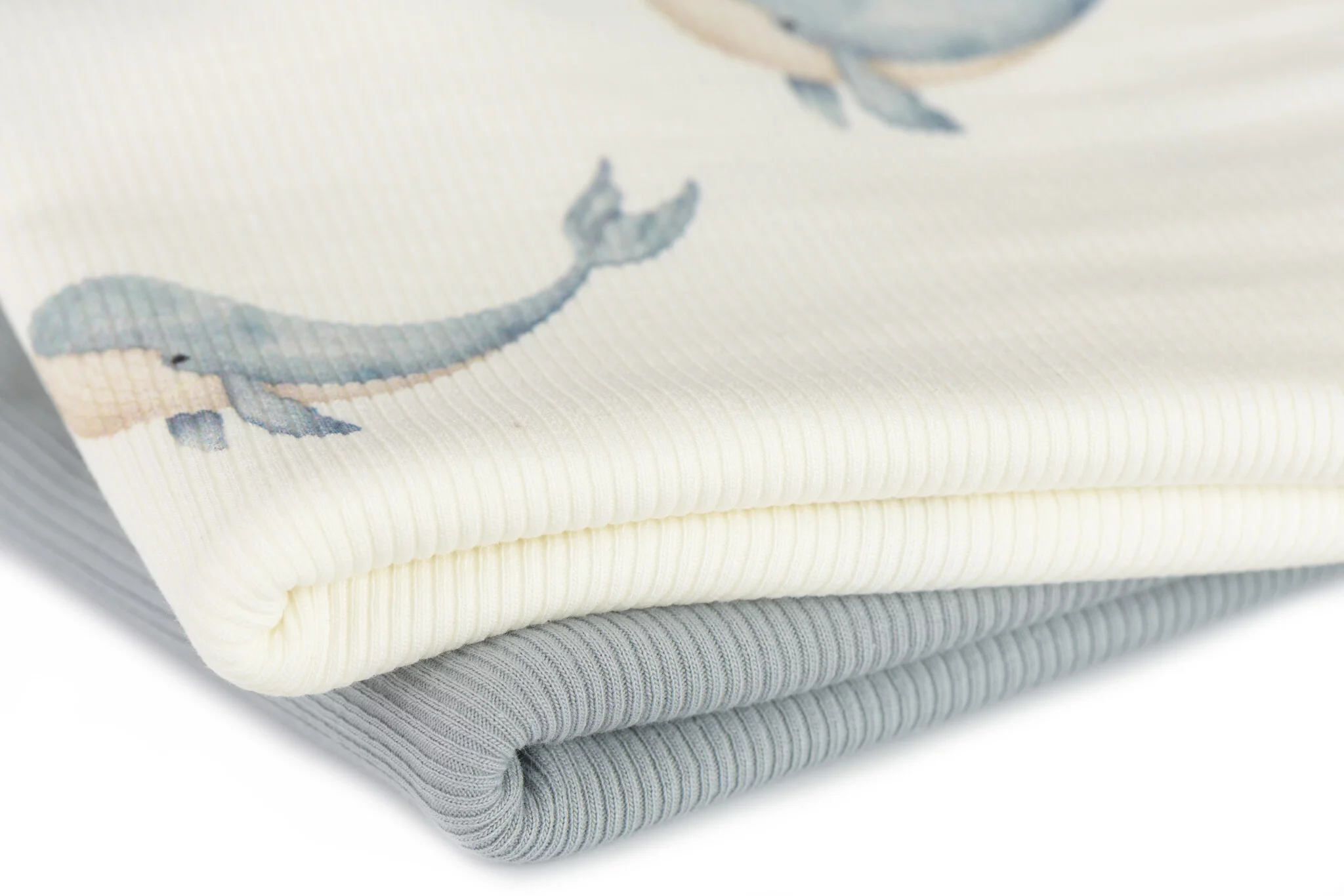 Rib Jersey Stof Grote Walvis Staalblauw – Zacht & Comfortabel
