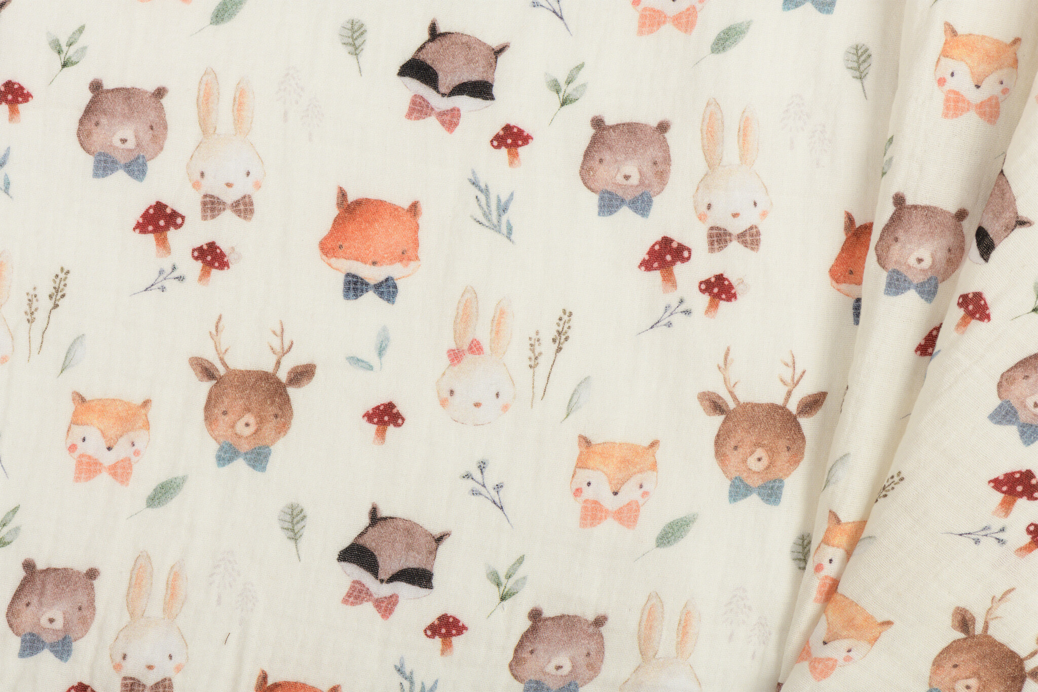 Hydrofiel Stof Digitale Print Bosdiertjes – Zacht, Ademend & Speels
