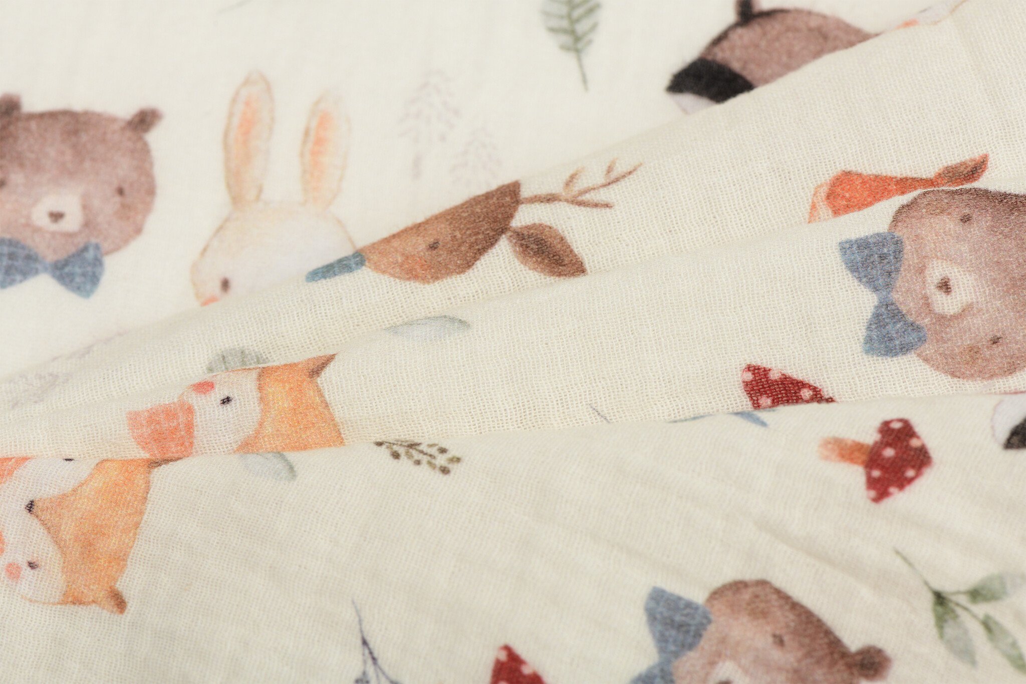 Hydrofiel Stof Digitale Print Bosdiertjes – Zacht, Ademend & Speels