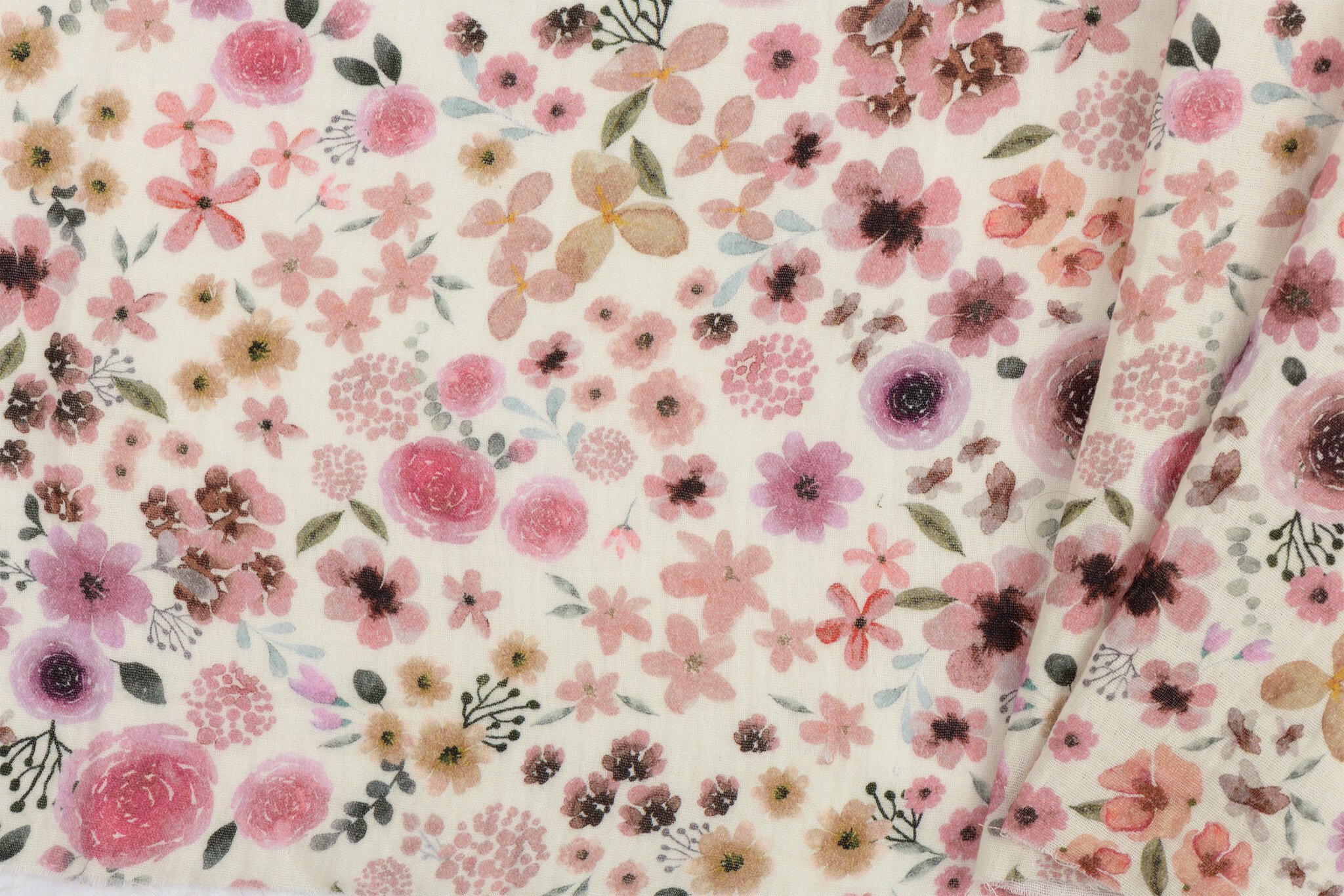 Hydrofiel Stof Digitale Print Aquarelbloemen – Zacht & Ademend