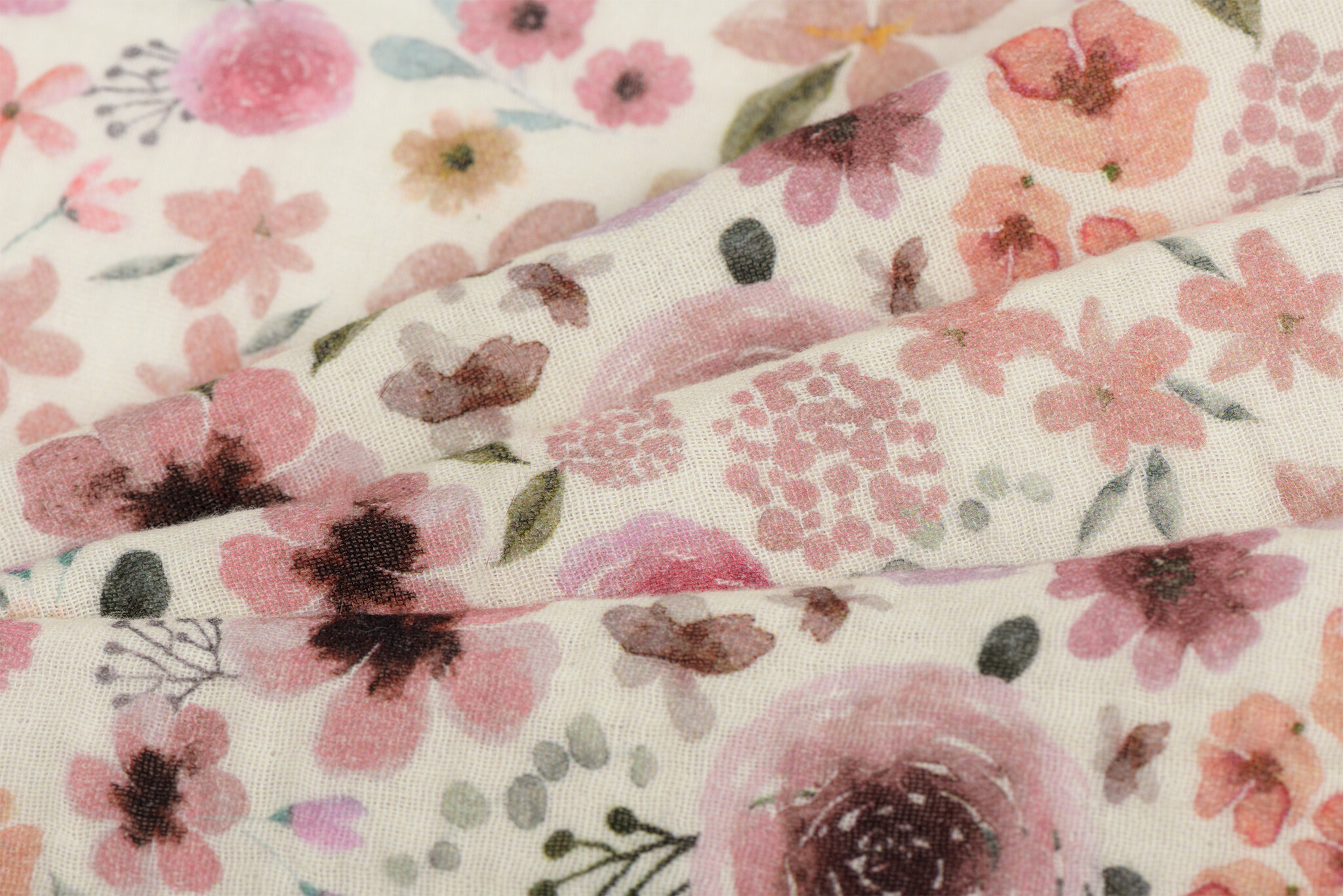 Hydrofiel Stof Digitale Print Aquarelbloemen – Zacht & Ademend