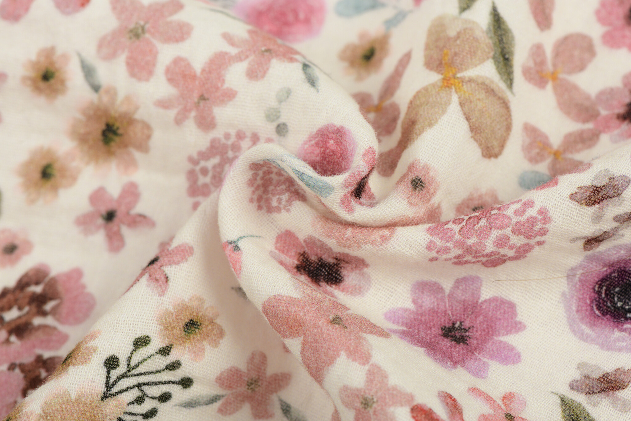 Hydrofiel Stof Digitale Print Aquarelbloemen – Zacht & Ademend