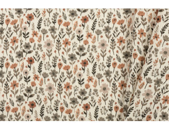 Hydrofiel Katoen Stof Herfstveld – Ecru/Camel